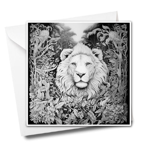 Jungle Lion Colouring Greeting Card - Majestic Animal Art | iColor