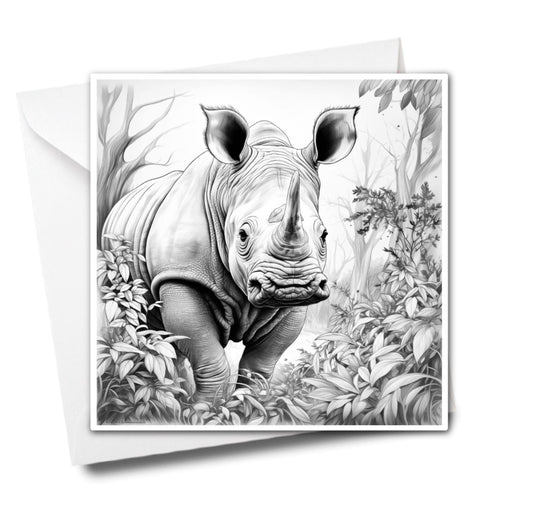 Fine Art - African Rhino Colouring Greeting Card - Majestic Animal Art | iColor