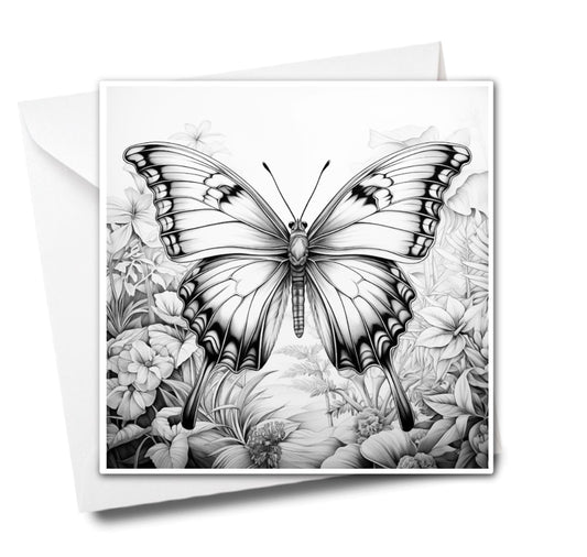 Fluttering Oasis Colouring Greetings Card - Majestic Animal Art | iColor