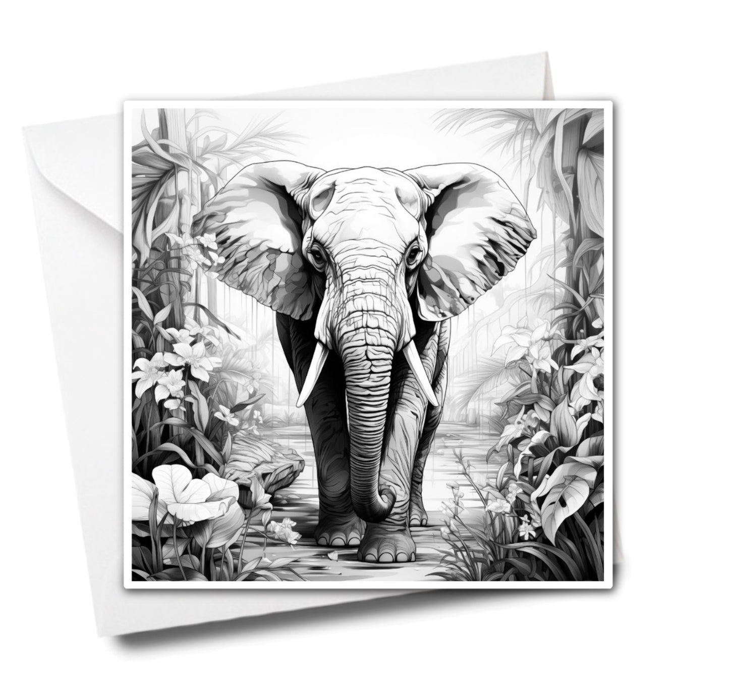 Fine Art - Majestic Elephant Colouring Greeting Card - Majestic Animal Art | iColor