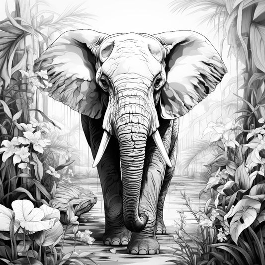 Fine Art - Majestic Elephant Colouring Poster - Majestic Animal Art | iColor