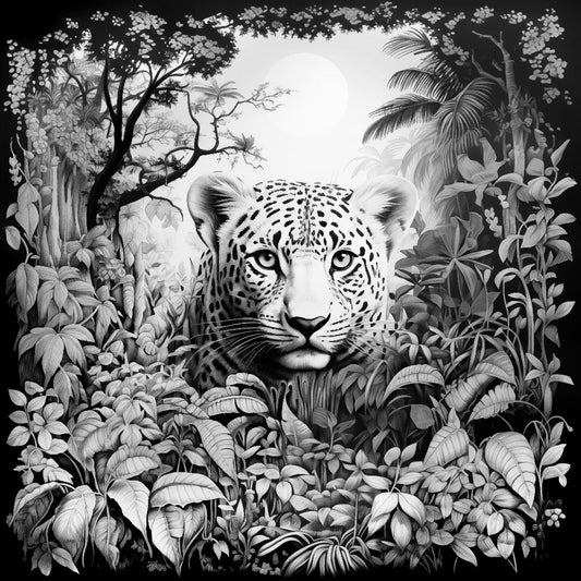 Jungle Leopard Colouring Poster - Majestic Animal Art | iColor